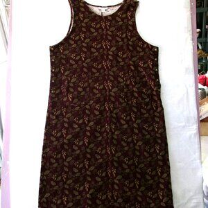 Cambridge Spirit Burgundy Floral Leaf Corduroy Midi Jumper Dress Women's 26W